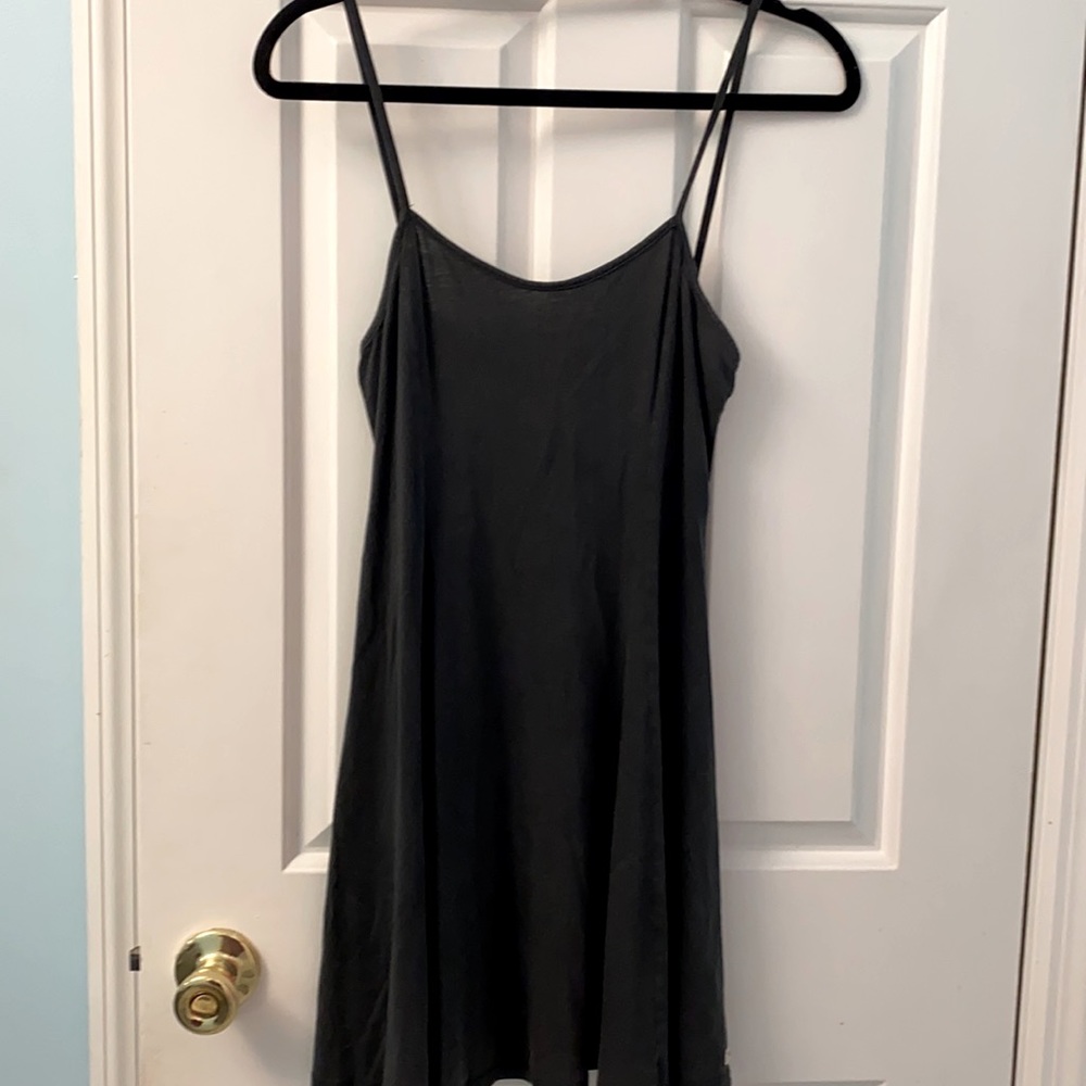 Dark grey sundress with open tie back.